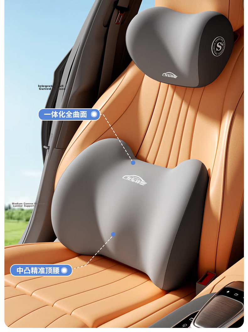 YOU CHE BANG Car Headrest and Lumbar Support Set Driving Waist Cushion Lumbar Support Neck Pillow Seat Backrest Cushion for Driver 4