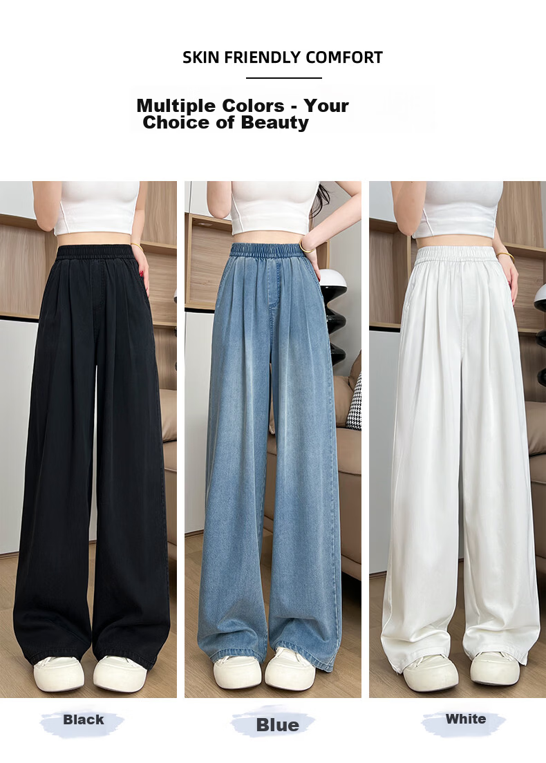 Jeanswest Women's Spring Summer High-Waist Tencel Thin Ice Silk Loose Slim Draped Black Jeans XL 7