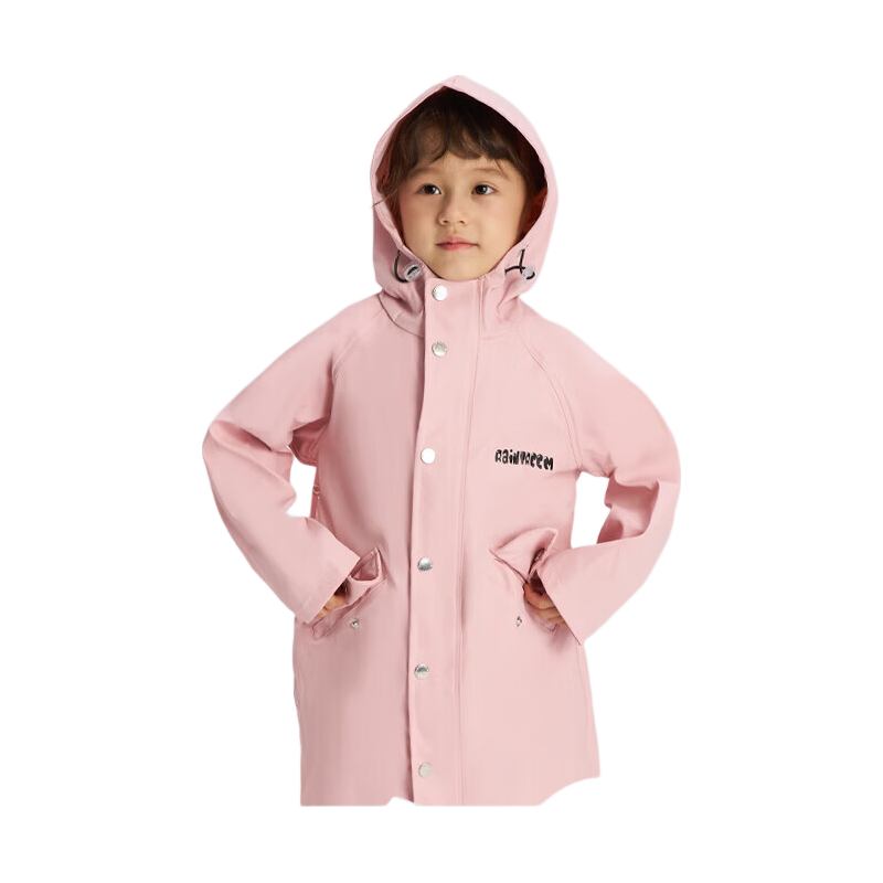 Qinfeimanyuyi Children's Long Raincoat, Full-Body Waterproof, Kindergarten Backpack Position, Elementary School Student Rain Poncho, Pink, Size S