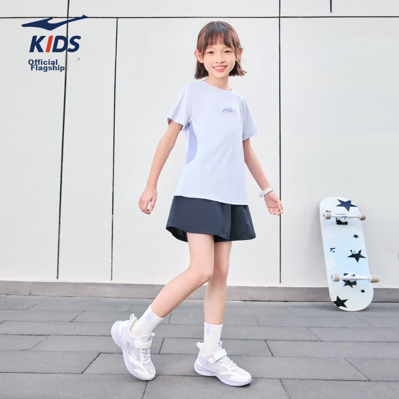 ERKE Kids Girls Short Sleeve Set UV50+ Children's Four-Way Stretch Sun Protection Sports Set Bright White 130