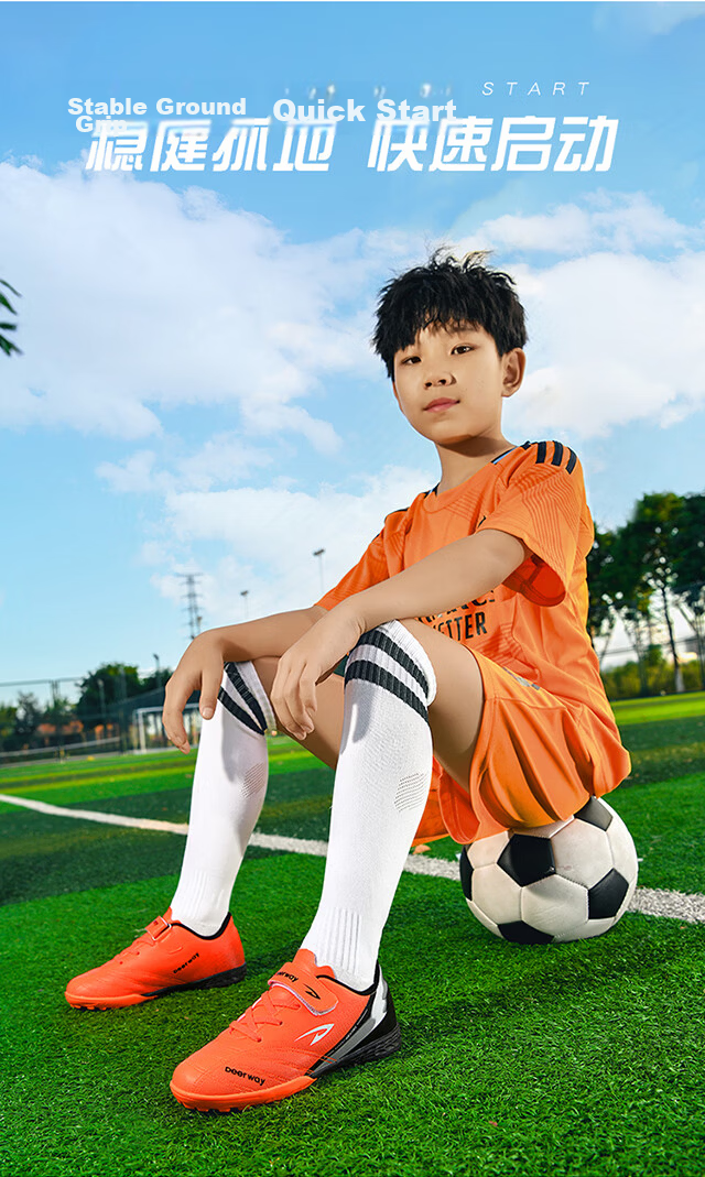 DEERWAY Kids Soccer Shoes Studded Cleats for Boys and Girls Ages 6-12 Non-slip Durable Training and Match Shoes Coral Orange Size 36 5