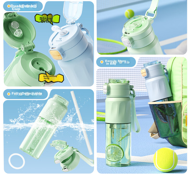XTEP Sports Water Bottle Kids Kindergarten Plastic Primary School Dual-Use New Straw Cup Summer 9