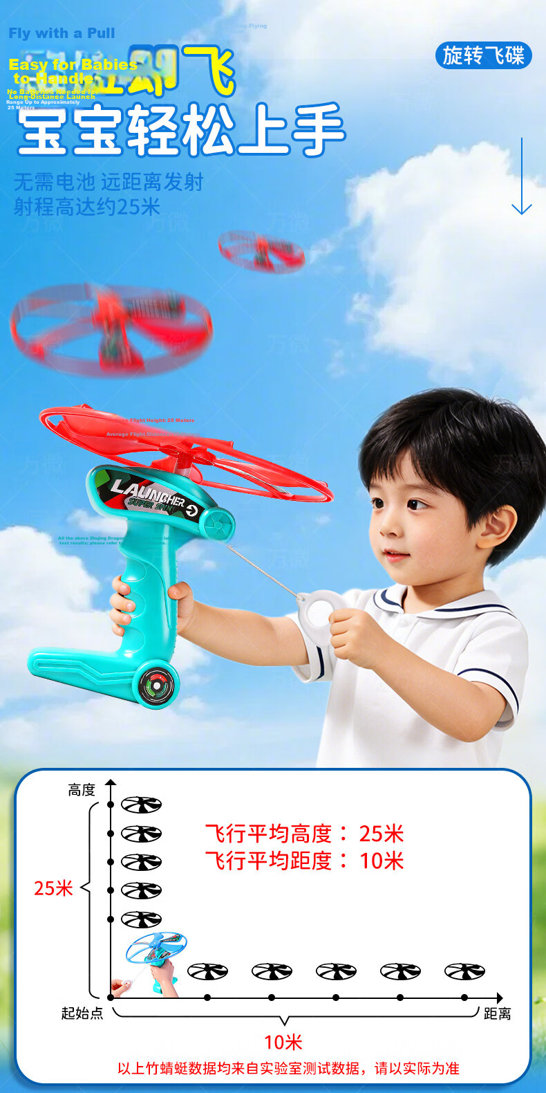Shangmei Beibei Children's Bamboo Dragonfly Handgun Frisbee Flying Saucer Pull-String Launch Spinning Outdoor Flying Toy Birthday Gift for Boys and Girls 4