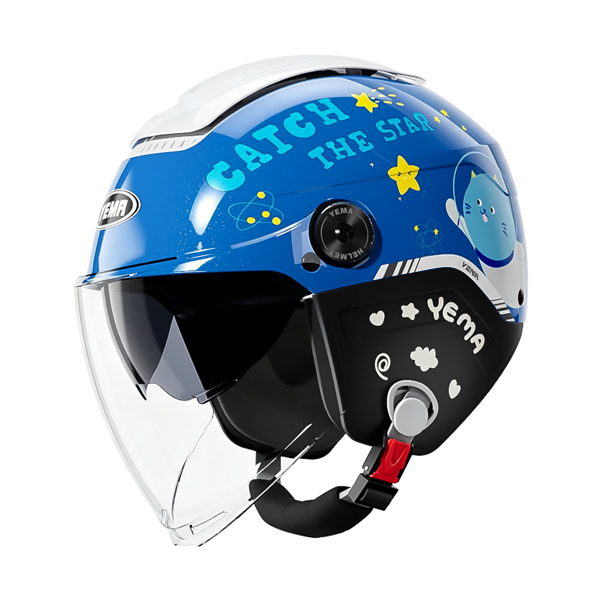 YEMA Children's Helmet 3C Certified Four-Season Universal Electric Vehicle Half Helmet for Boys and Girls Electric Bike Motorcycle Safety Helmet Ages 3-12 252S Elegant Blue with Transparent Long Visor