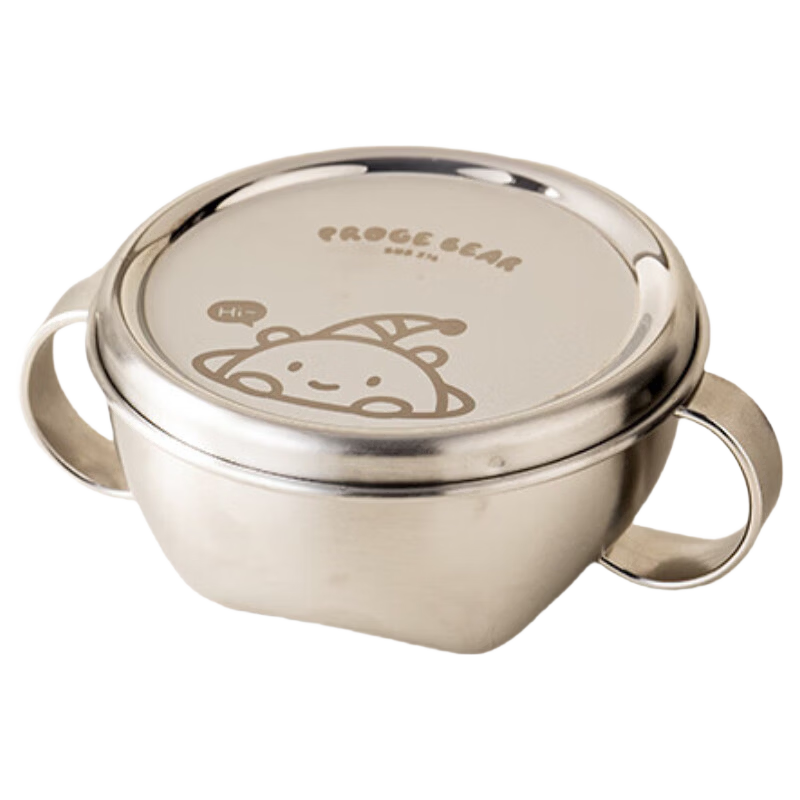 Onlycook 316 Stainless Steel Children's Baby Food Bowl with Lid and Handle, Double-Layer Small Size Baby Tableware Soup Bowl