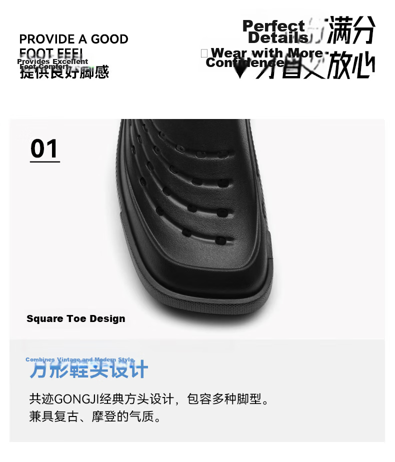 Gongji Gongji Aorui Peng | Tian Jiarui Same Style Summer Outdoor EVA Hole Shoes Women Open Toe Slippers Men Black 38-39 6