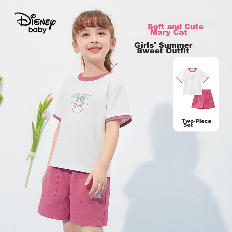 Disney Kids Boys and Girls Short Sleeve Set 2026 Summer New Children's Pure Cotton Casual Set Off-White 110