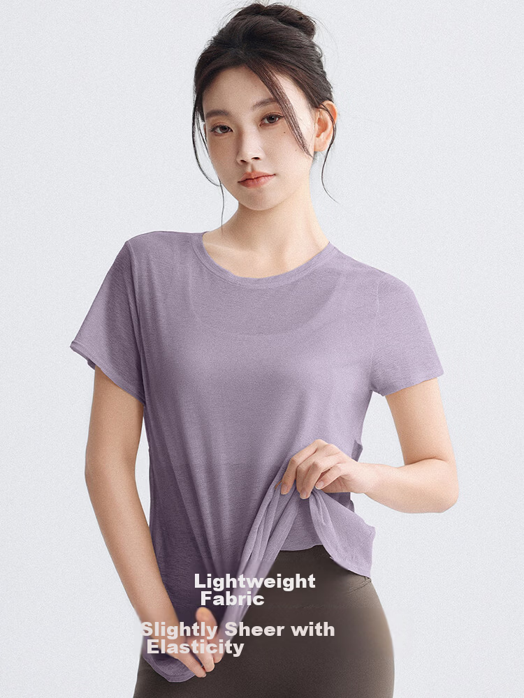 DRUR Loose Fit Back-Open Yoga T-Shirt Women Short Sleeve Quick-Dry High Elasticity One-Piece Running Sports Bra Top 13
