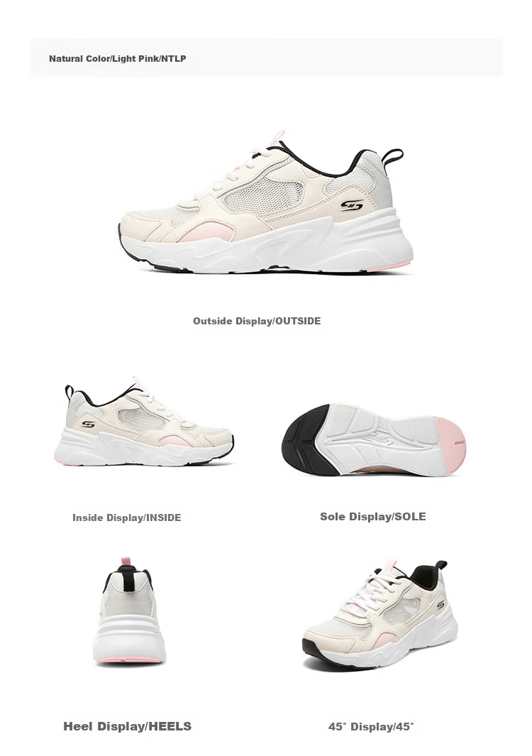 Skechers Women's Shoes, Macaron Color Chunky Sneakers, Fashionable Comfortable Sports Casual Shoes, NTLP Natural/pink, Size 38.5 27