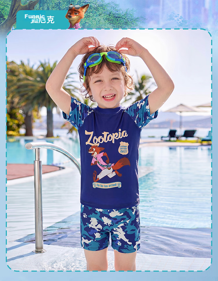 Disney Boys' Two-Piece Sun Protection Swimsuit Set D36279SP2G Blue Nick Wilde 120 3