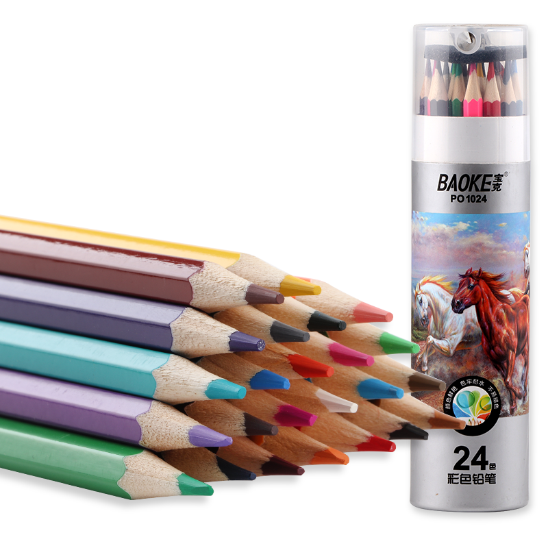 BAOKE PO1024 Oil-Based Colored Pencils, Hexagonal Wooden Pencils, Clear Colors for Drawing, 24 Colors in Paper Tube