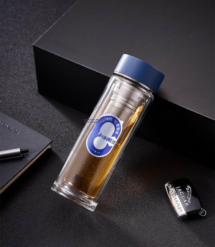 Fuguang Jian High-Temperature Resistant Premium Business Double-Layer Glass Cup Blue 330ml 10