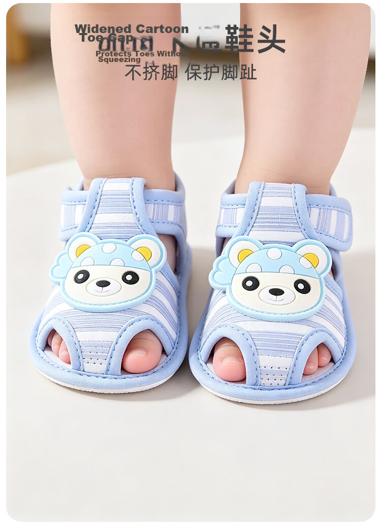 9i9 Baby Toddler Walking Shoes Summer Soft Sole Non-Slip Closed-Toe Sandals 0-1 Year Old Infant Pre-Walking Shoes Indoor Cartoon Bear Blue Size 12 10
