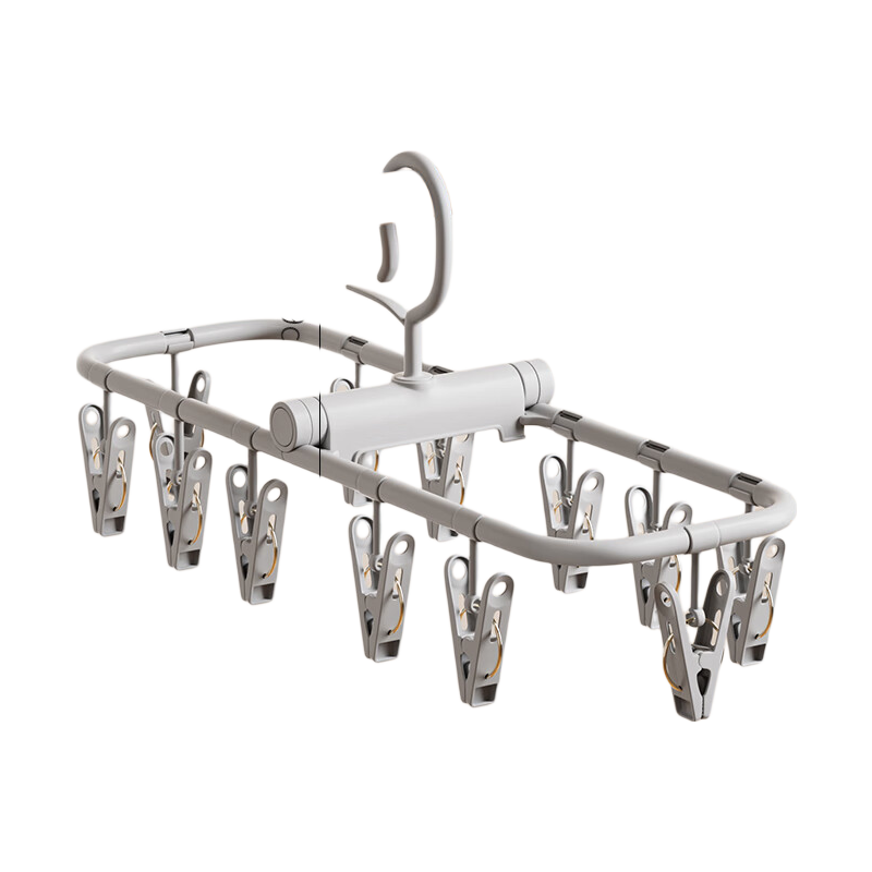 Bonnie Home Foldable Sock Drying Rack Multi-Clip Underwear and Baby Clothes Hanger Gray 12 Clips