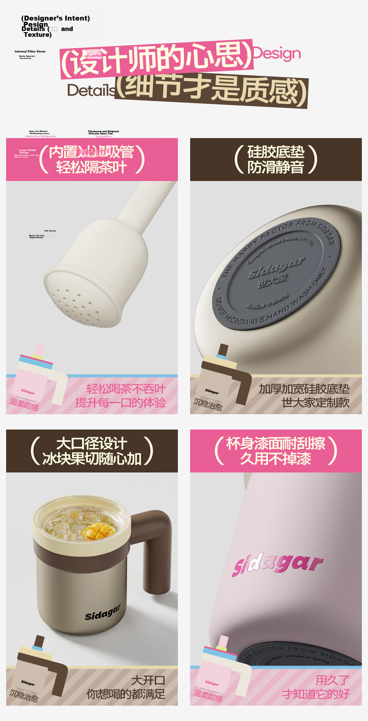 Shidajia Insulated Water Bottle for Women High-Value Large Capacity Glass Liner Desktop Coffee Straw Cup New Double-Liner Cup 13
