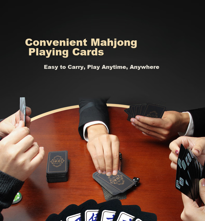 Wangjing Poker, Black And Gold Mahjong Tiles, Playing Cards, Hand-Rubbed Plastic, Waterproof, Portable, for Outdoor Activities, Camping, Travel, Dormitory Use, Mahjong And Poker 1