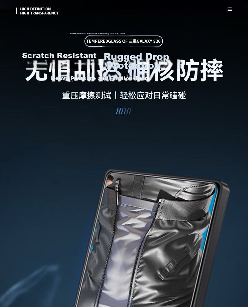 BLUEO Samsung S26 Ultra Screen Protector Tempered Glass [Ultrasonic Fingerprint Unlock] HD Transparent Drop-Resistant Scratch-Resistant Phone Protective Film 11