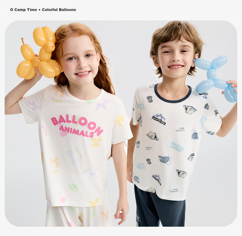 Aimer Kids Boys Modal Cooling Short Sleeve Top and Three-Quarter Pants Set - Art Meow Blue 170 18