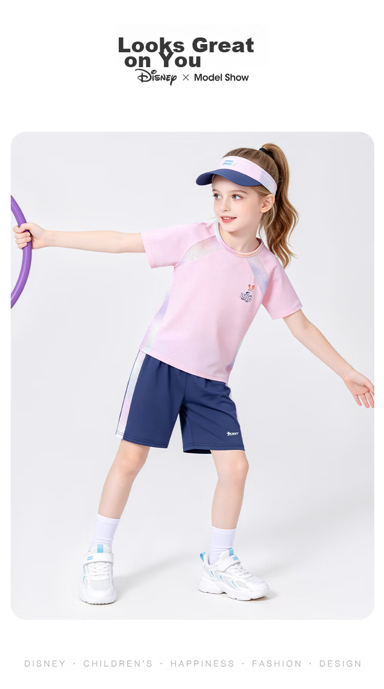 Disney Girls' Short Sleeve Sports Set Zootopia Ice Silk Sun Protection T-Shirt Children's Quick-Dry Short Sleeve Set Purple Size 130 15