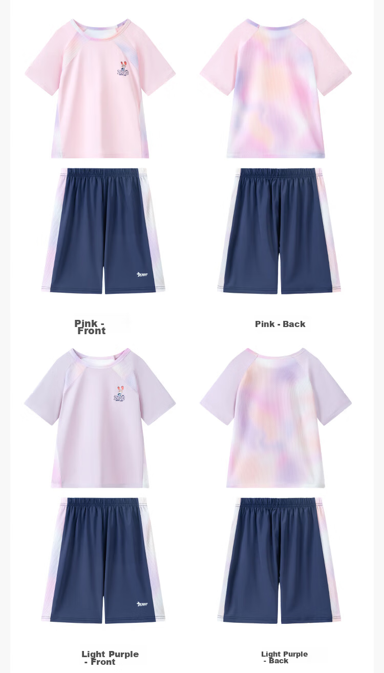 Disney Girls' Short Sleeve Sports Set Zootopia Ice Silk Sun Protection T-Shirt Children's Quick-Dry Short Sleeve Set Purple 150 13