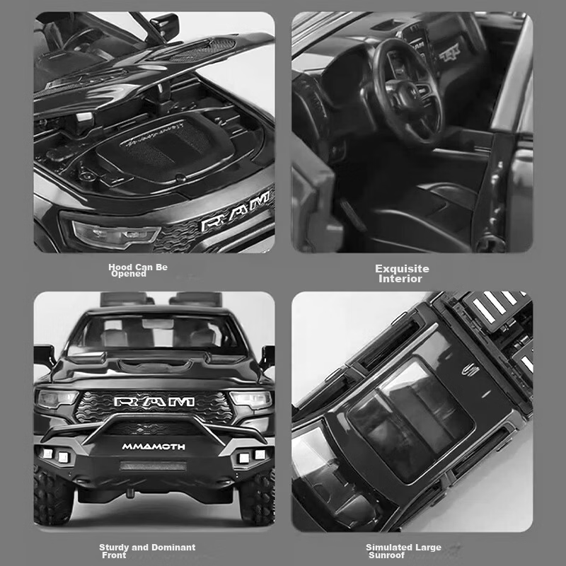 Chiyu Chewan Dodge Mammoth Pickup Truck Toy Realistic Alloy Off-Road Truck Car Model Toy Boys Gift 7