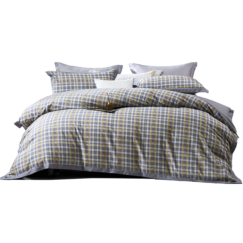 FUANNA Brushed Cotton Four-Piece Bedding Set 100% Cotton Brushed Double-Sided Thickened Warm Duvet Cover Double Size 230x229cm Stylish Gray