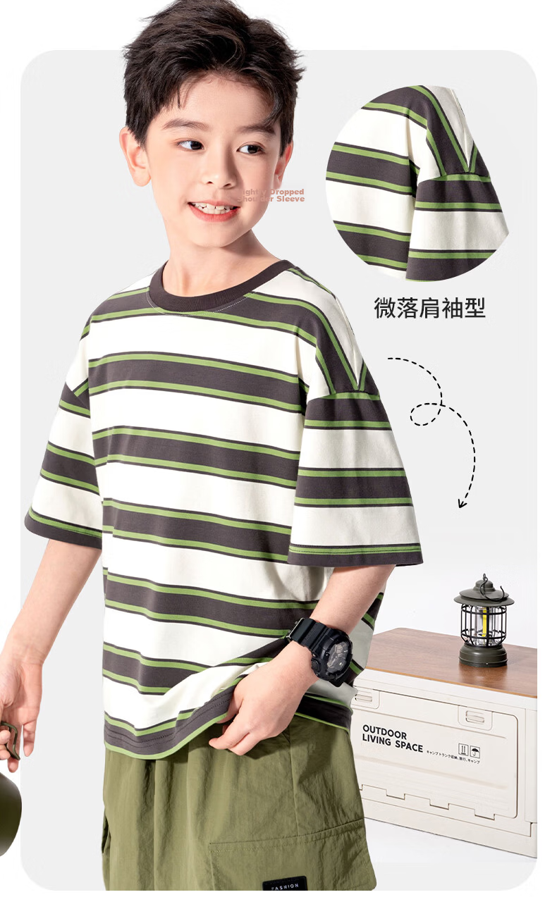 Mark Fairwhale Kids Summer Set Boys Short Sleeve T-Shirt Quick-Dry Shorts Summer Outfit Beige Coffee + Army Green 150 7