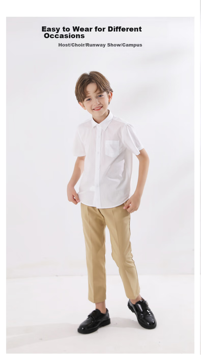 Yinuofang Children's Short-Sleeve White Dress Shirt Performance Suit Shirt Summer T-Shirt Short Sleeve: White Shirt 160CM 3