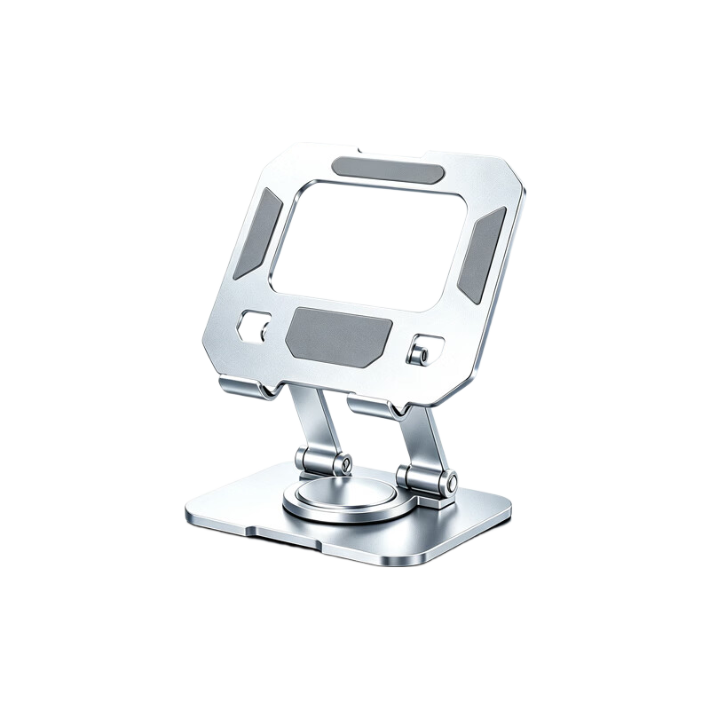 Dipuer All-Metal Flat Stand, Specialized IPad Desktop Phone Holder, Adjustable Height, Rotatable, Foldable, Lazy Support Stand for Gaming, Online Classes, Drawing, Live Streaming Videos - Silver