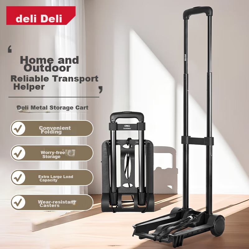 Deli Folding Hand Cart Trolley Flatbed Cart Shopping Cart Outdoor Transport Cart Load Capacity 70 Jin