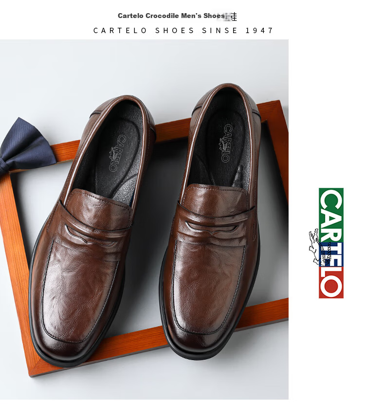 CARTELO Men's Leather Shoes, Soft Sole Slip-On Business Casual Loafers, Breathable Slip-On Leather Shoes for Men, 9906 Black, Size 42 15