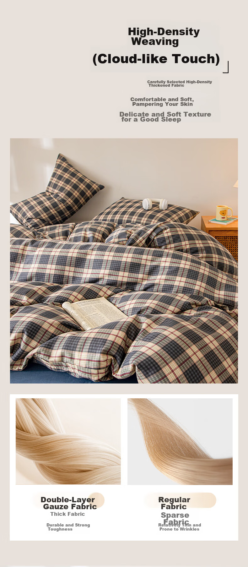 MUJI A-Class 100% Cotton Double-Layer Gauze Skin-Friendly Soft Bedding Set Printed Four-Piece Set for Single/Double Bed 1.5/1.8m Bed 2*2.3m Double-Layer Gauze Lanmige 4