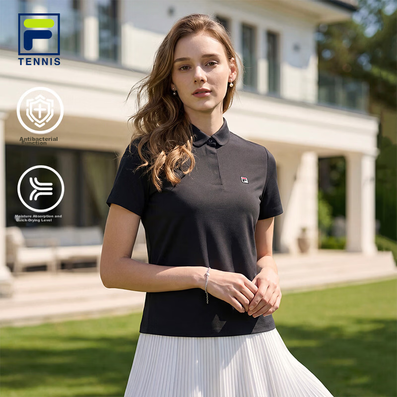FILA Official Women's Knitted Short Sleeve Polo Shirt 2026 Summer Tennis Sports Quick-Dry Top