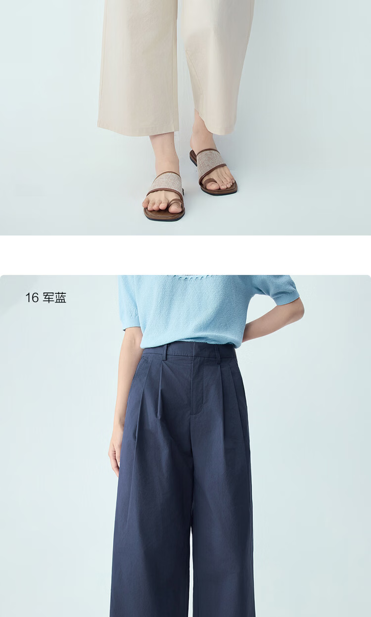 Giordano Women's Loose Fit Pants 2026 Summer New Pure Cotton Pleated Semi-Elastic Waist Cropped Casual Pants 13426301 14