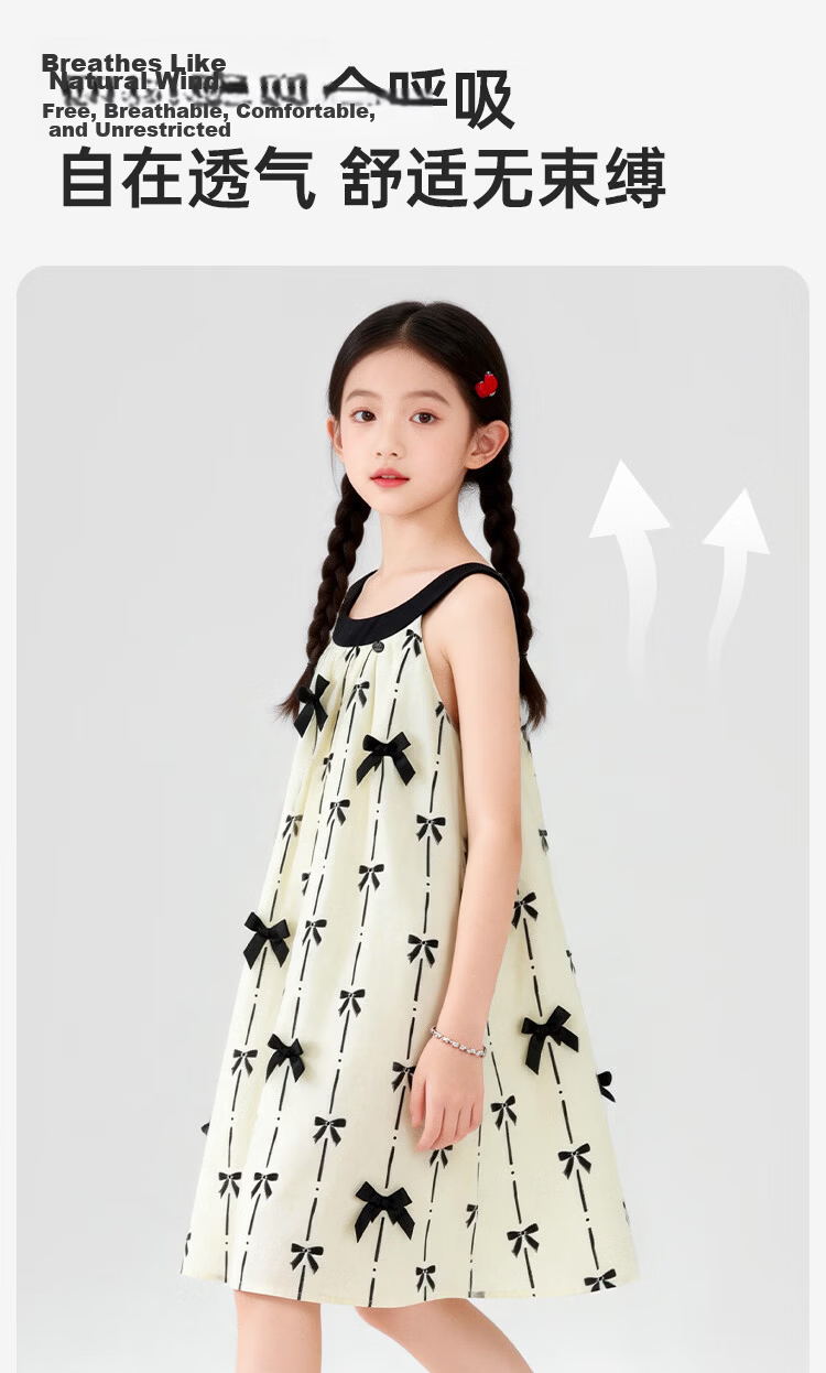 Disney Girls' Bowknot Strap Dress Summer Cotton Vacation Style Sleeveless A-Line Dress for Big Kids 120 6