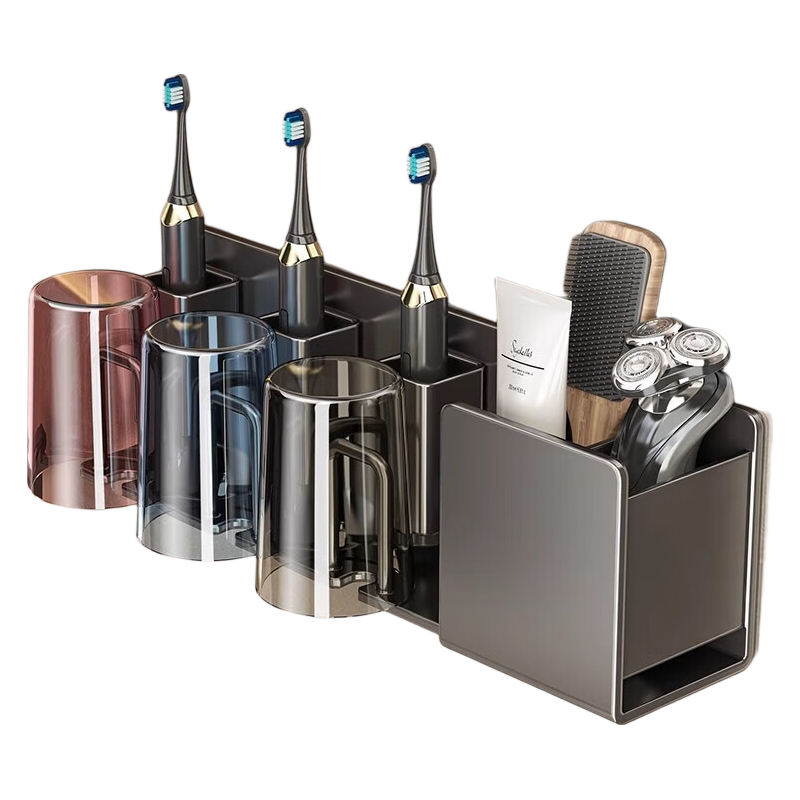 YOUQIN Toothbrush Holder, No Drilling Required, Bathroom Toothbrush Cup And Mouthwash Cup Storage, Wall-Mounted Electric Toothbrush Hanger