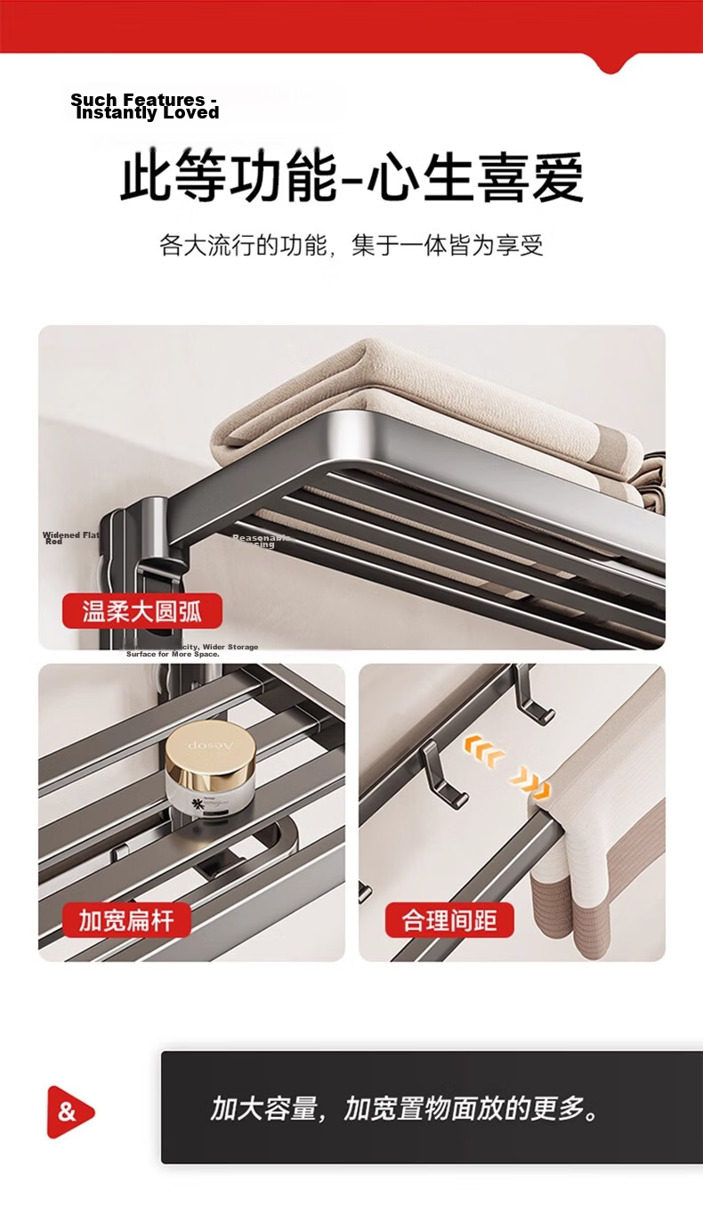 Taoshi Suction Cup Towel Rack No Drilling Four Suction Cups Bathroom Towel Holder Wall-Mounted Integrated Storage Bathroom Shelf 60cm 7