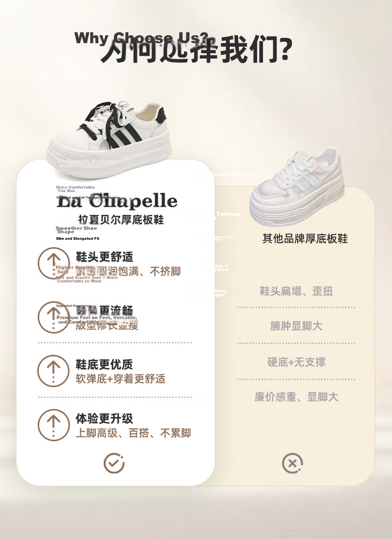 La Chapelle Women's Sneakers 2026 Summer New Thick Sole Height Increasing Breathable Casual Sports White Shoes 732 Beige Silver Size 38 7