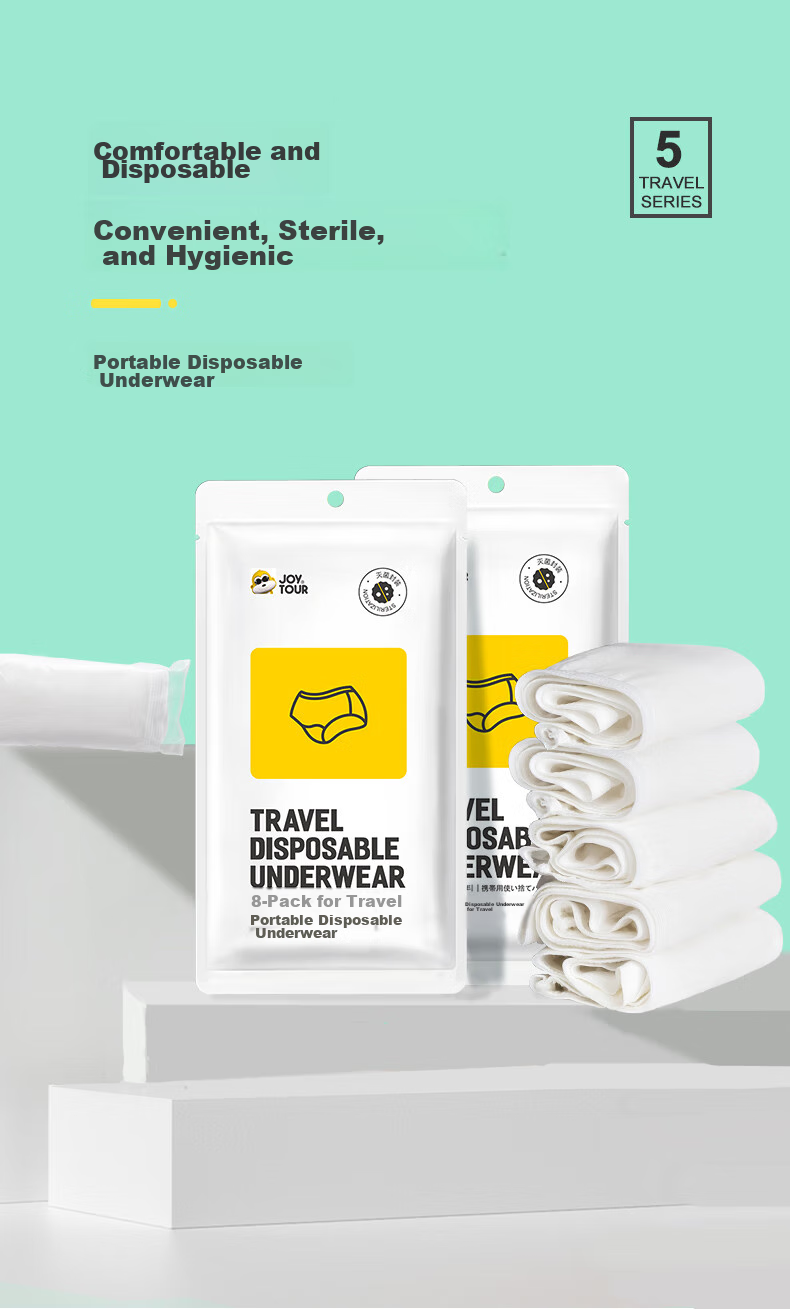 JOYTOUR Disposable Women's Underwear for Travel And Hotel Use, No-Wash Portable Cotton Sanitary Daytime Disposable Panties for Postpartum And Menstruation, Individually Wrapped, 5 Pieces, XL Size 1