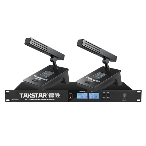 TAKSTAR UC-2R+UC-LH2*2 Desktop Rod Microphone Wireless Set with Lithium Battery, One-to-Two, LCD Display, Black, 1 Set