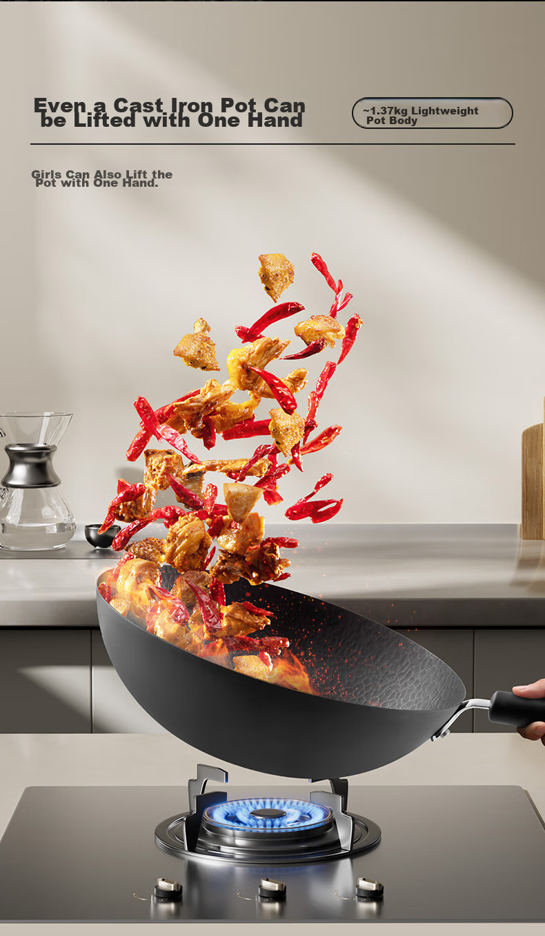 SUPOR Titanium Iron Non-Stick Wok, 32cm Iron Pan without Coating, Suitable for Gas Stove And Induction Cooker, Stir-Fry Pan HC32YT1 13