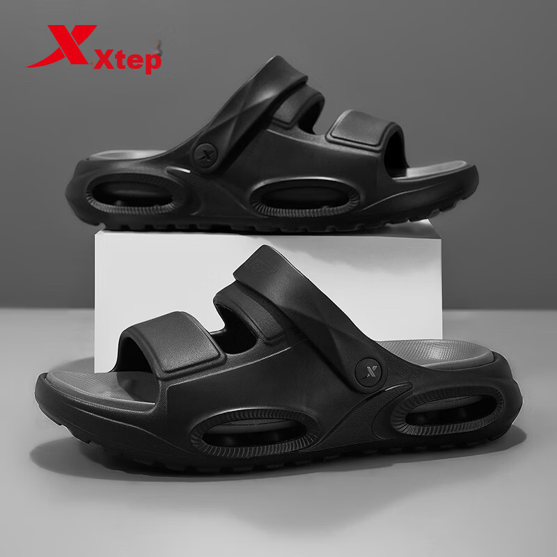 XTEP Men's Outdoor Sports Sandals Summer New Beach Slippers A012 Black Gray Size 38-39