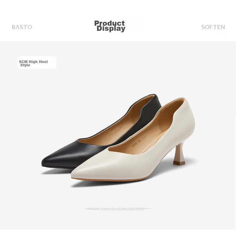 Basto 26 New Commuter Lambskin High Heel Pointed Toe Low-Cut Work Shoes Women's Single Shoes K6010CQ6 Beige 37 10