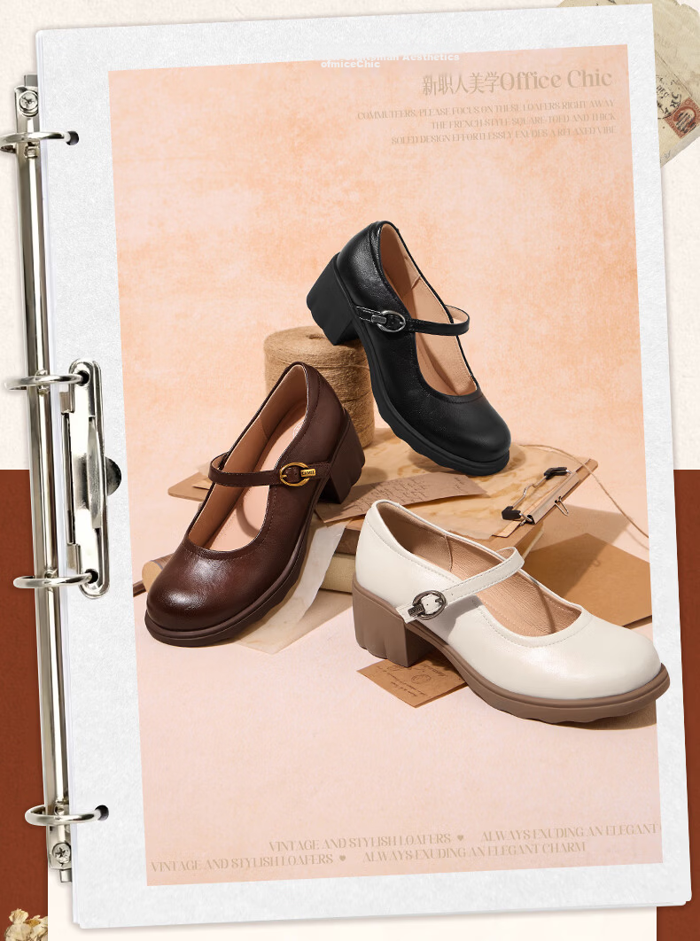 CAMEL Mary Jane Women's Casual Commuter Buckle Strap Chunky Heel Low-Cut Single Shoes L26S504057 Brown Size 40 2