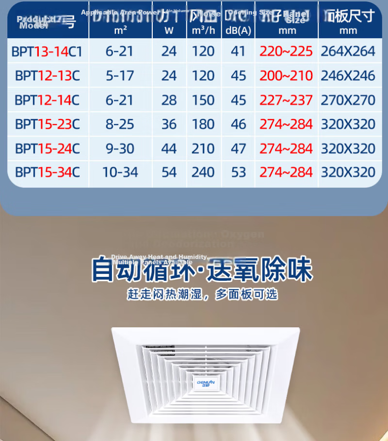 GENUIN 8-inch Powerful Exhaust Fan Ventilation Fan Ceiling Mounted Duct Fan BPT12-13C Opening 200-210mm 5