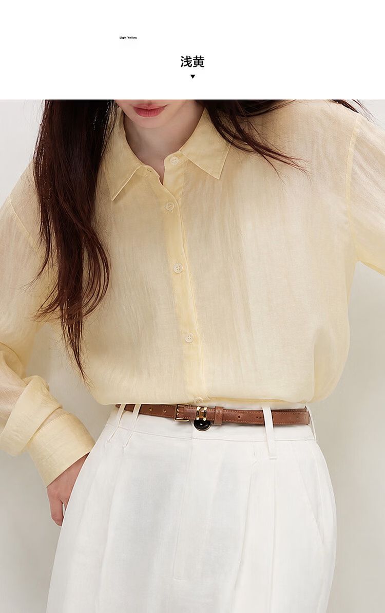 Demana Summer Simple Lightweight Wrinkled Linen Blend Long Sleeve Comfortable Fashionable Casual Women's Shirt with Turn-Down Collar 14