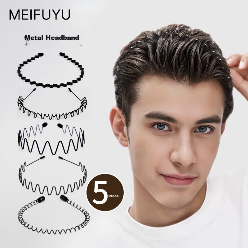 MEIFUYU Men's Hairband 5-Piece Set Non-Slip Wave Invisible Headband Back Hair and Flyaway Hair Organizer Hair Clips WH7211