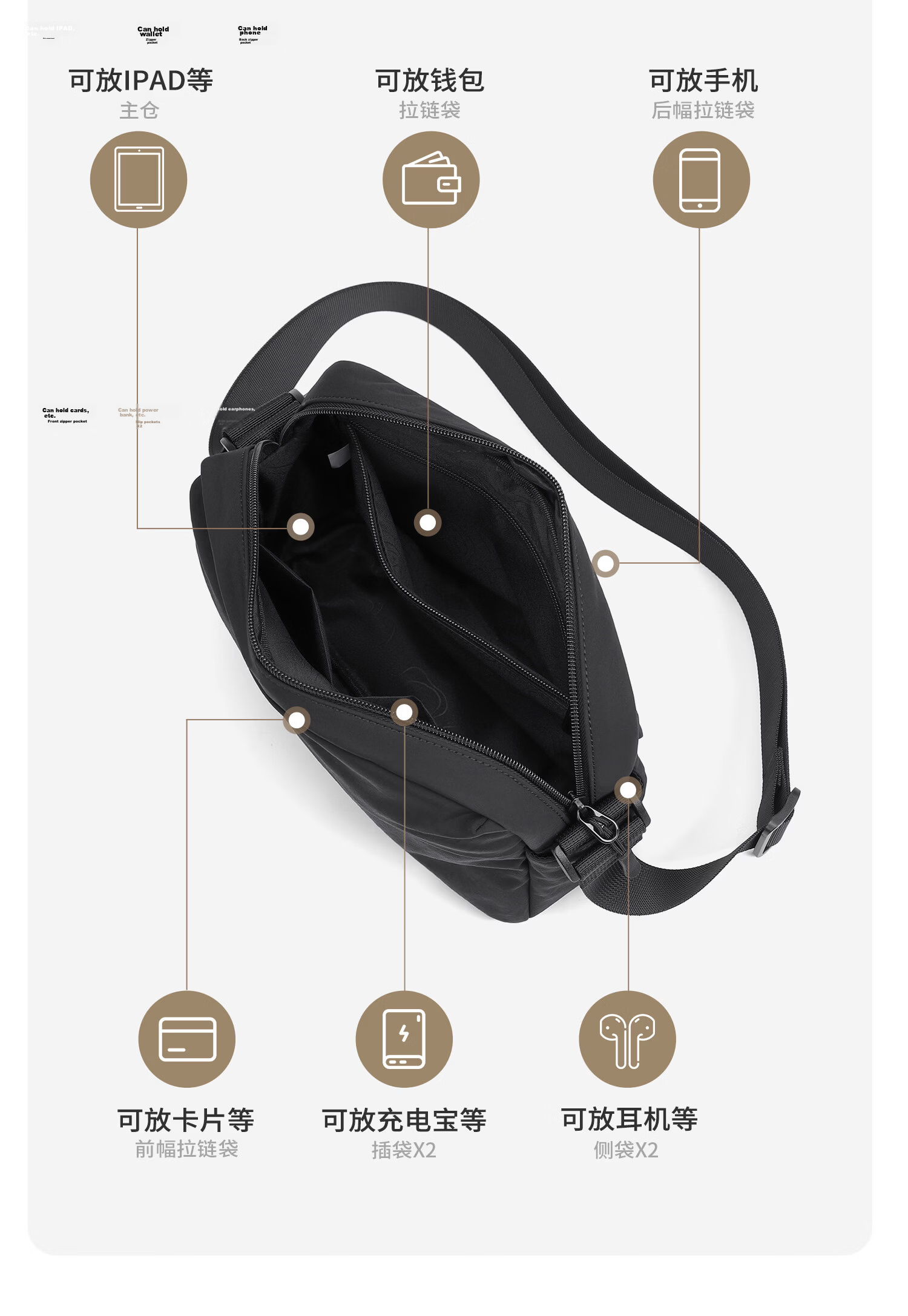 GOLF Men's Casual Lightweight Shoulder Bag Crossbody Bag Waterproof Outdoor Cycling Sports Bag for iPad and Phone 16
