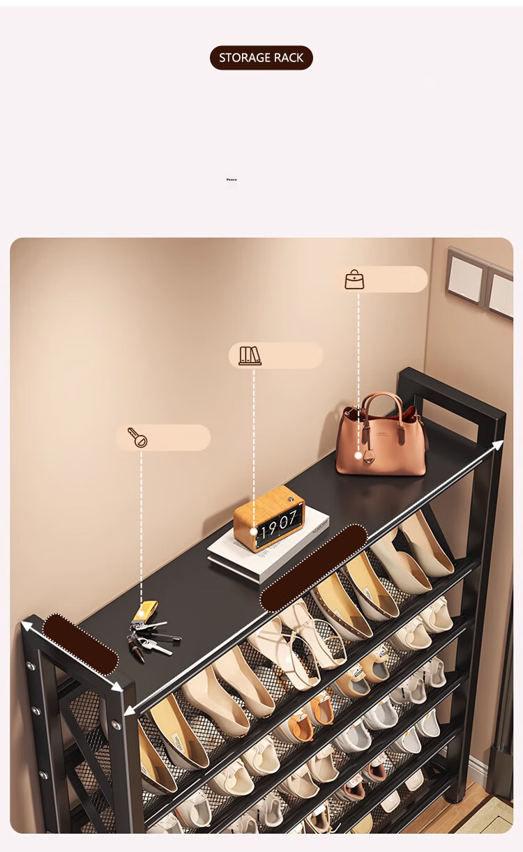 Annafu Multi-Layer Home Shoe Rack 19cm Slanted Small Simple Shoe Cabinet ZW300 Black Five-Tier 90cm 7