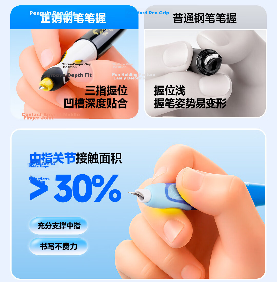 Dianshi Deep Sea Capsule Little Penguin Posture Correction Fountain Pen for Primary School Children with Replaceable Ink Cartridge, Calligraphy Practice Pen EF Fine Nib 789 Pink Long Barrel, Magic Era 8